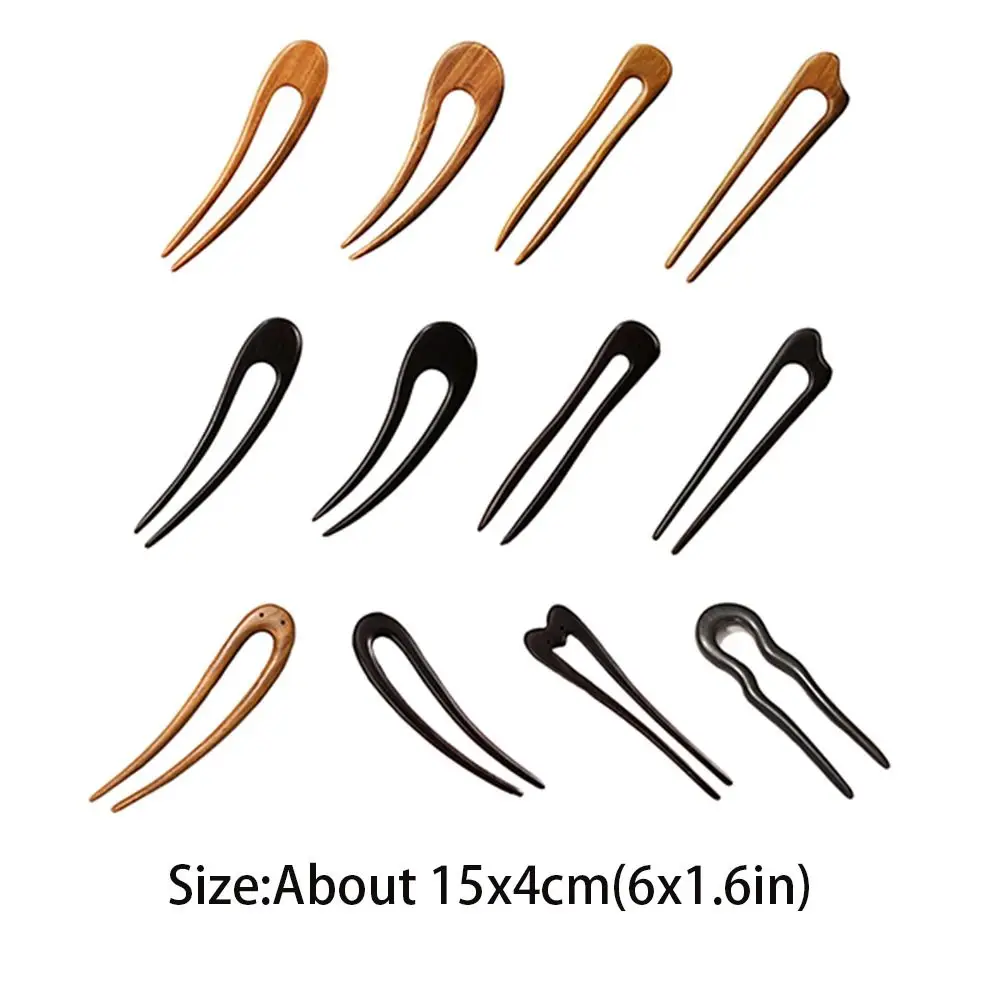 أغطية الرأس على شكل حرف U أعواد الشعر الخشبية وشوك الشعر الكلاسيكية الرائعة المصنوعة يدويًا على شكل ذيل حصان أداة تصفيف الشعر