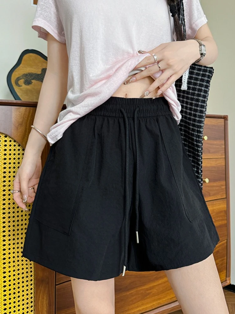 2025 Woman High Waist Loose Shorts Girls Korean Fashion Y2k Clothes Drawstring Wide Leg Elastic High Waisted Trendy Trousers