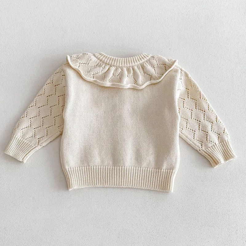 2024 New Autumn Korean Style Newborn Baby Girls Sweater Coat Long Sleeved Solid Color Knit Infant Baby Girls Knitting Cardigan