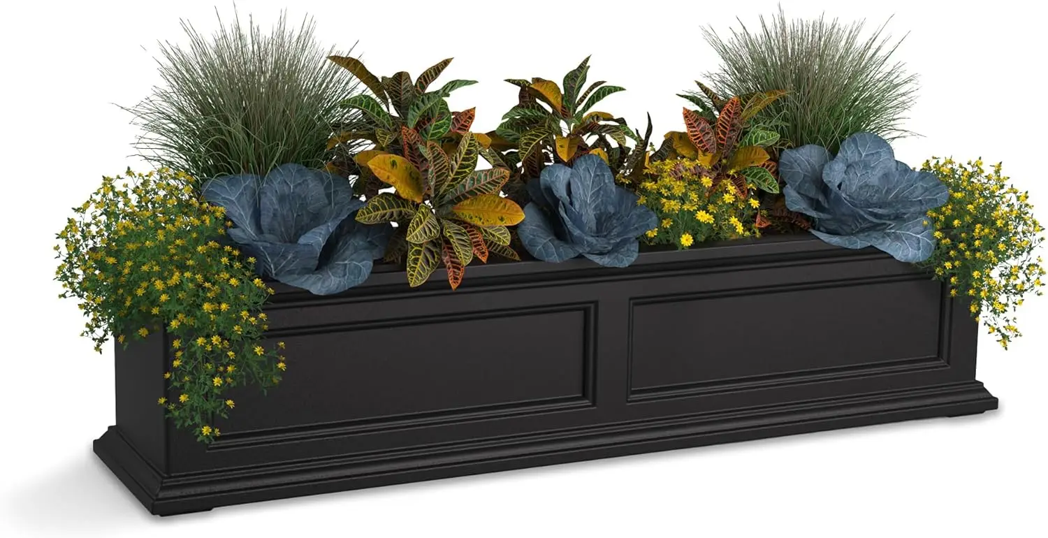 

Fairfield 4ft Window Box - Black - Durable Self Watering Resin Planter with Wall Mount Brackets (5823-B)