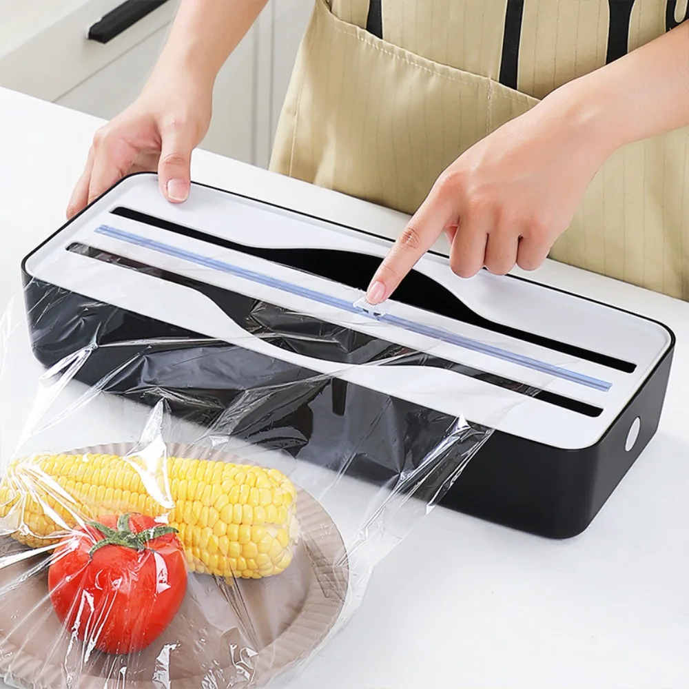 Magnetic Double Slot Food Wrap Dispenser Sliding Cutter Wall Mounted Tin Foil Cutter Space-saving Plastic