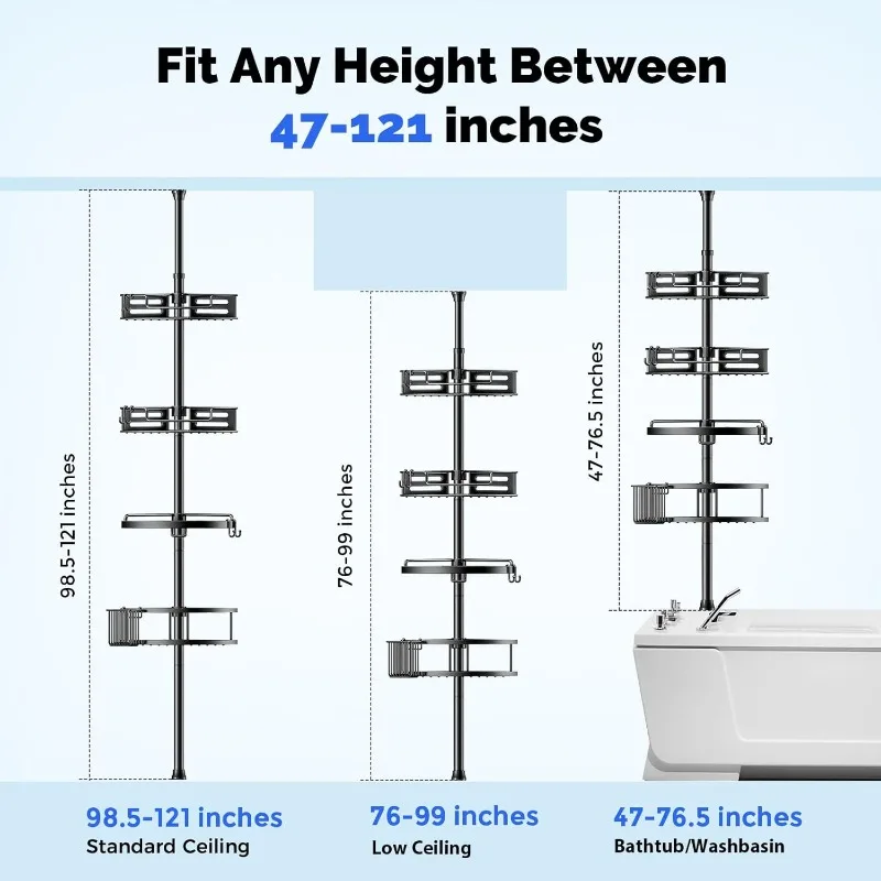 Quick Installation Rustproof Bathroom Organizer Shelves for Bathtub Shampoo StorageAdjustable Floor Standing Bath Rack Holder