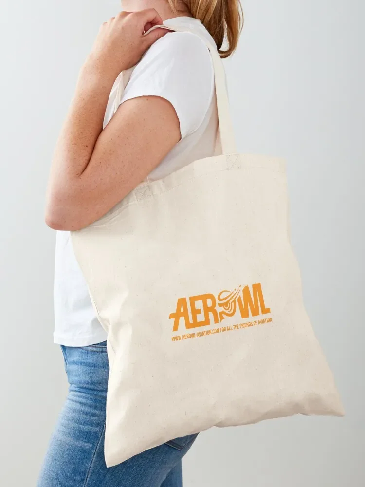 Logo Aerowl con indirizzo web e riabilitazione in arancione Tote Bag borse riutilizzabili pieghevoli borse tote in tela da donna di lusso