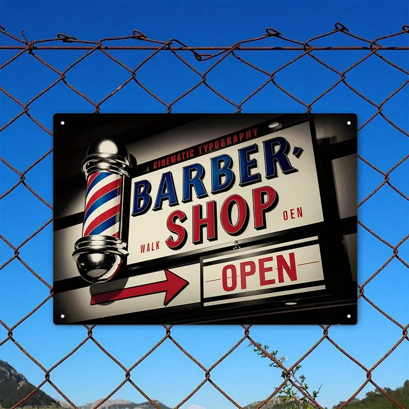 Vintage Aluminum Barber Shop Sign - Retro  Wall Art with 