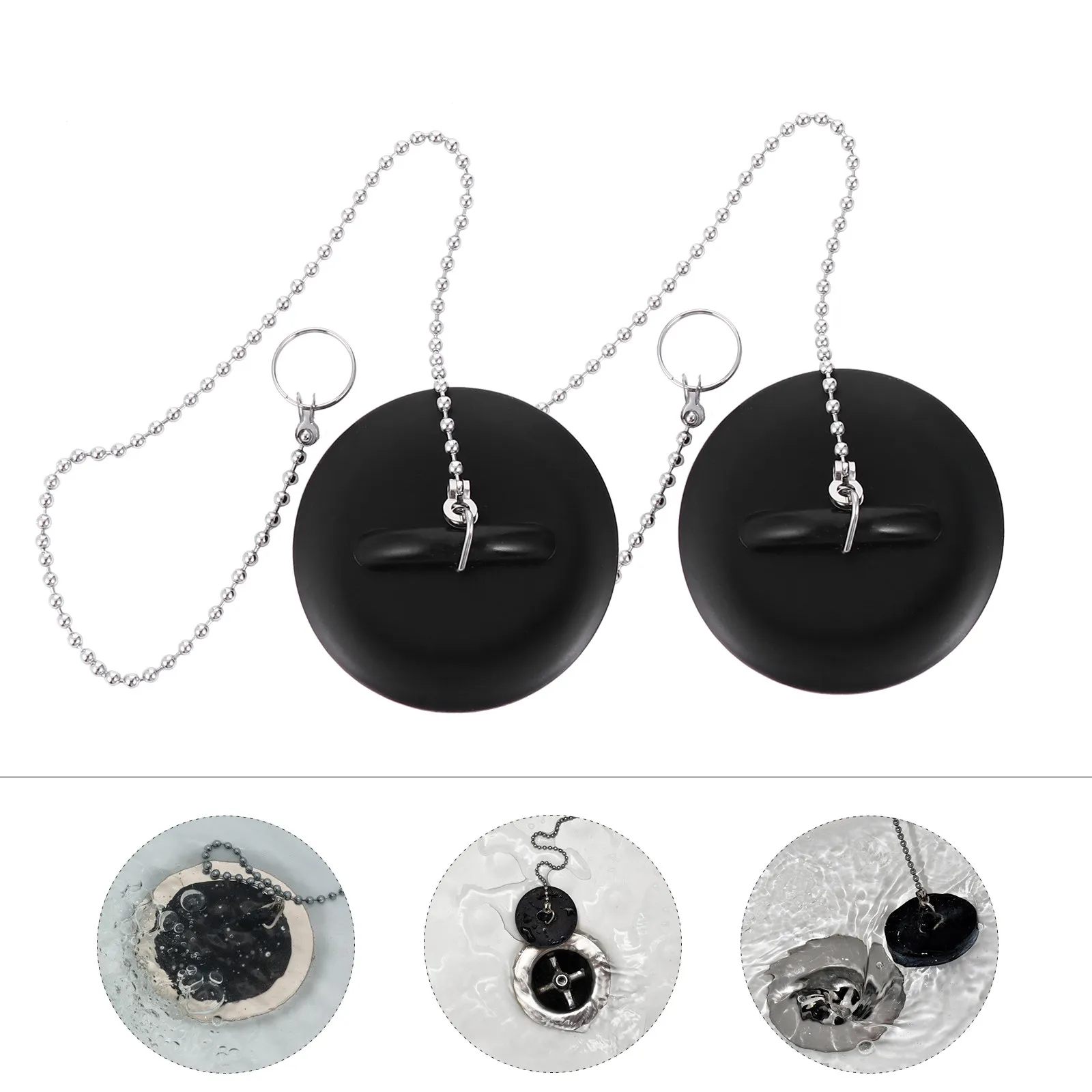 

2Pcs Sealed Silicone Tub Drain Stoppers Flexible Easy Clean Hair Stoppers with Chain Pull Design for Bathtub Swimming Pool Sewer