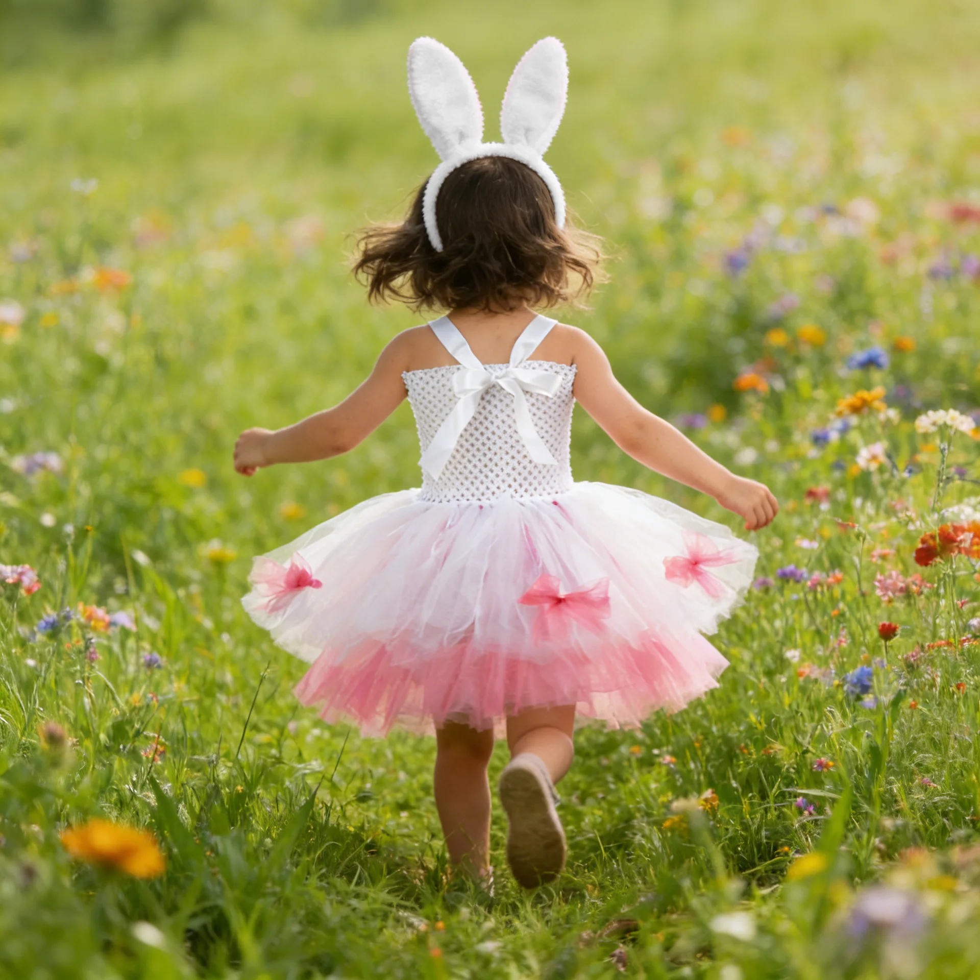 Bunny Tutu Dress Matching Set Mesh Tulle Gown Soft Fluffy Layered Skir Banquet Daily Gathering Delicate Ruffle Flowy Party Robe
