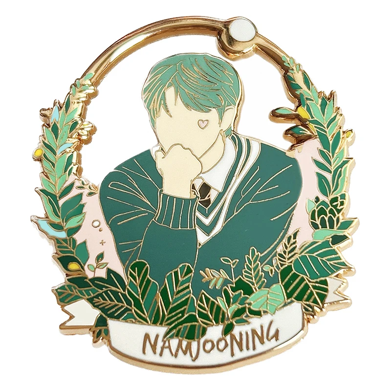 Trader Cartoon Handsome Korean Star Lapel Pin Shades Of Green Green Beautiful Dream Wreath Hard Enamel Gold Metal Badge For Gift