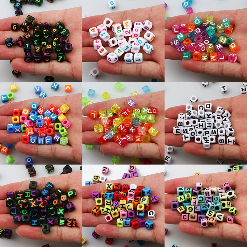 Grânulos Quadrados Digitais para Fazer Jóias, Letras Acrílicas, Alfabeto Russo, Contas para Pulseiras DIY, Colares Acessórios, 5mm, 6mm, 7mm