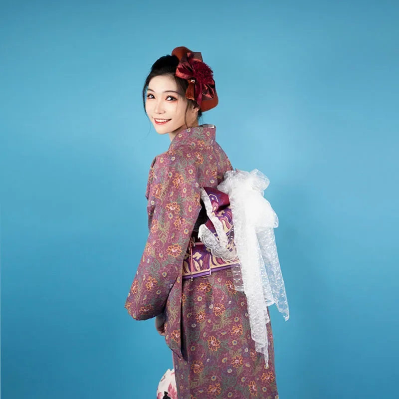 Femmes Japon Style Kimono Traditionnel Formelle Yukata Imprimé Floral Rétro Photographie Longue Robe Cosplay Costume