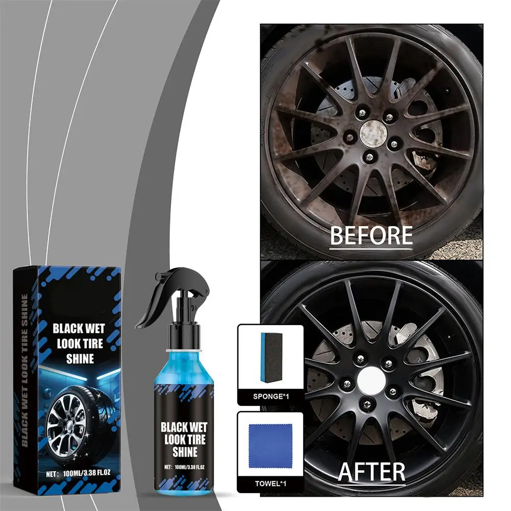 Car Ceramic Tire Dressing Finish for Protection Long-Lasting Shine Spray Black Wet Look Tire Shine for Deep Glossy W9J3