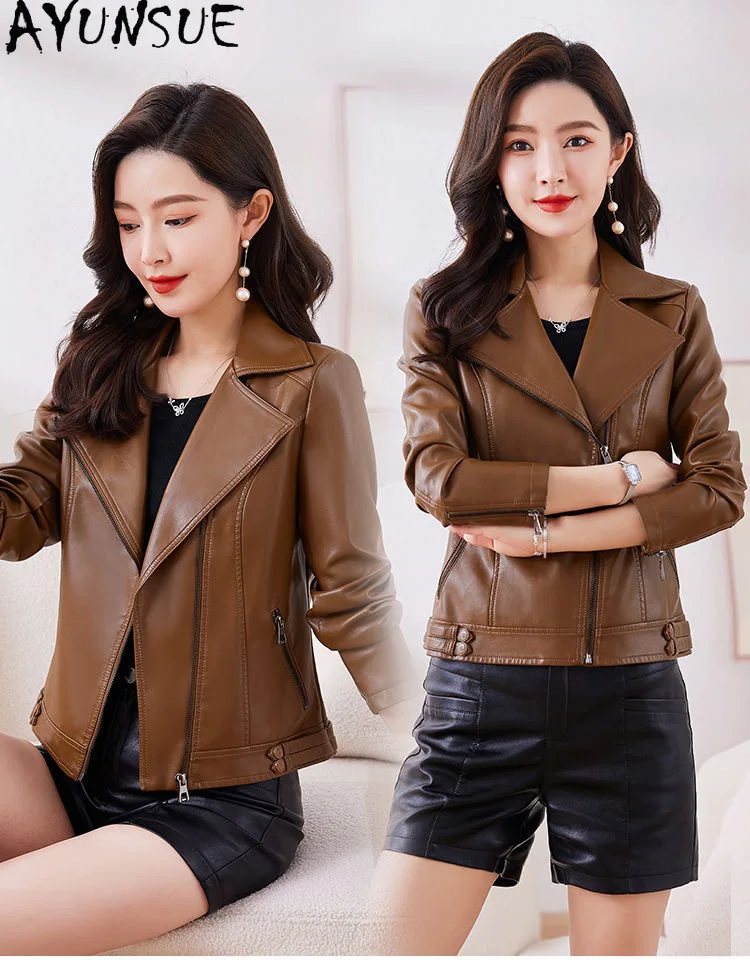  KMETRAM Natural Sheepskin Leather Jacket for Women 2024 Spring Autumn Women's Jackets Motocycle Short Coats Slim Leren Jas Dames