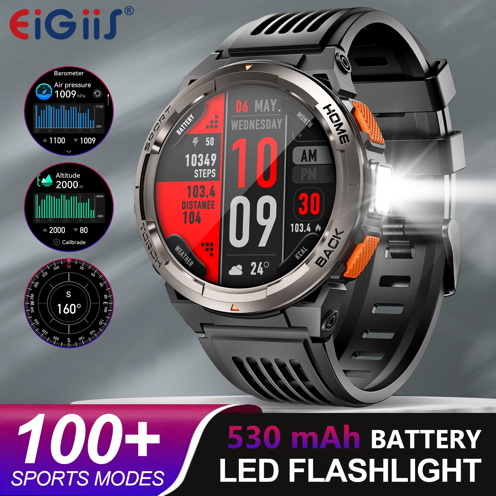 

EIGIIS KE5 Военные умные часы для мужчин, монитор сердечного ритма, сна, уличные тактические фитнес-трекеры для бега, умные часы