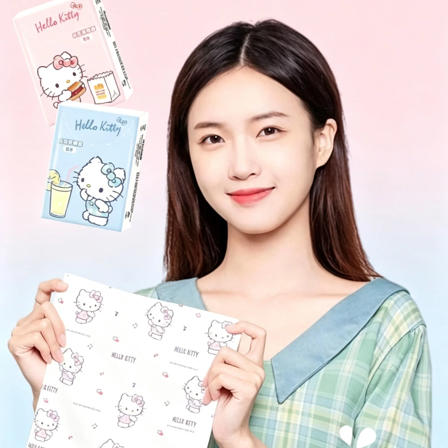 Hello-Kitty-Servietten mit Aufdruck, niedliches Charaktermuster, einzeln verpackt, Papiertücher für unterwegs, zum Essen, für den täglichen Gebrauch, als Geschenk. – Detail 4