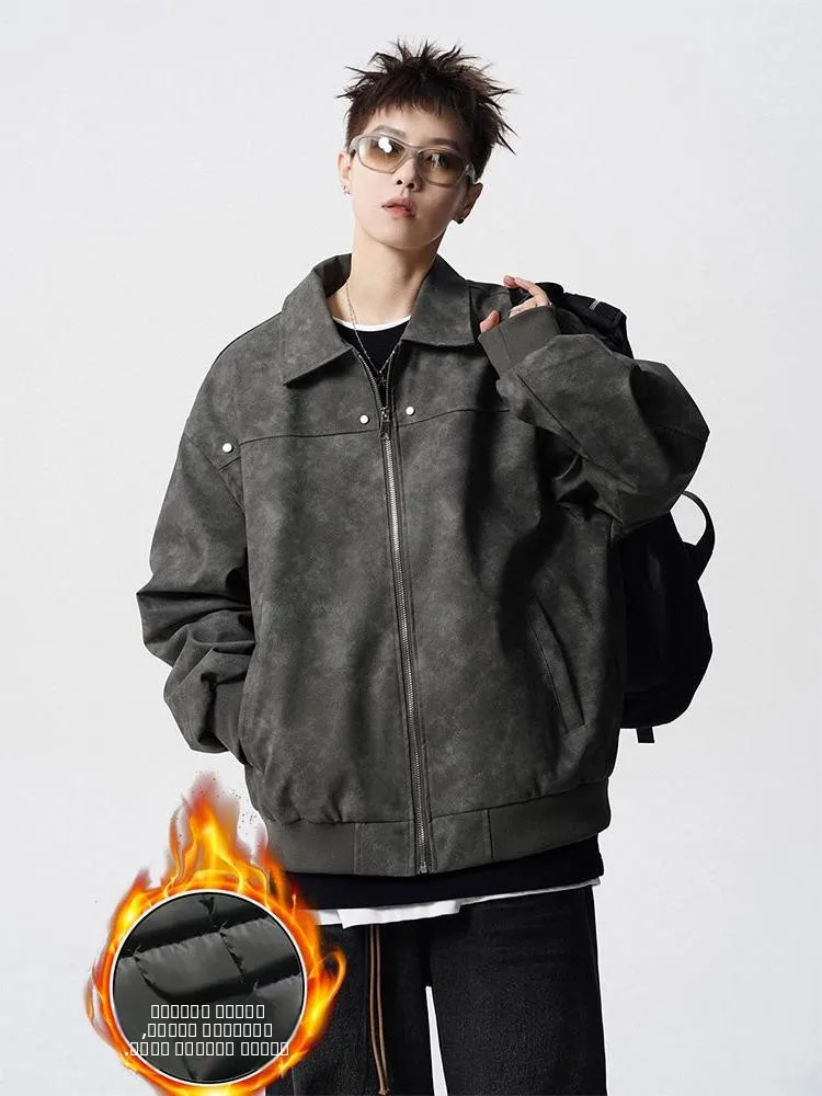 

Мужская куртка в стиле ретро с кожаным воротником, осенне-зимняя, из хлопка и искусственной кожи, свободного кроя, универсальная, модная верхняя одежда