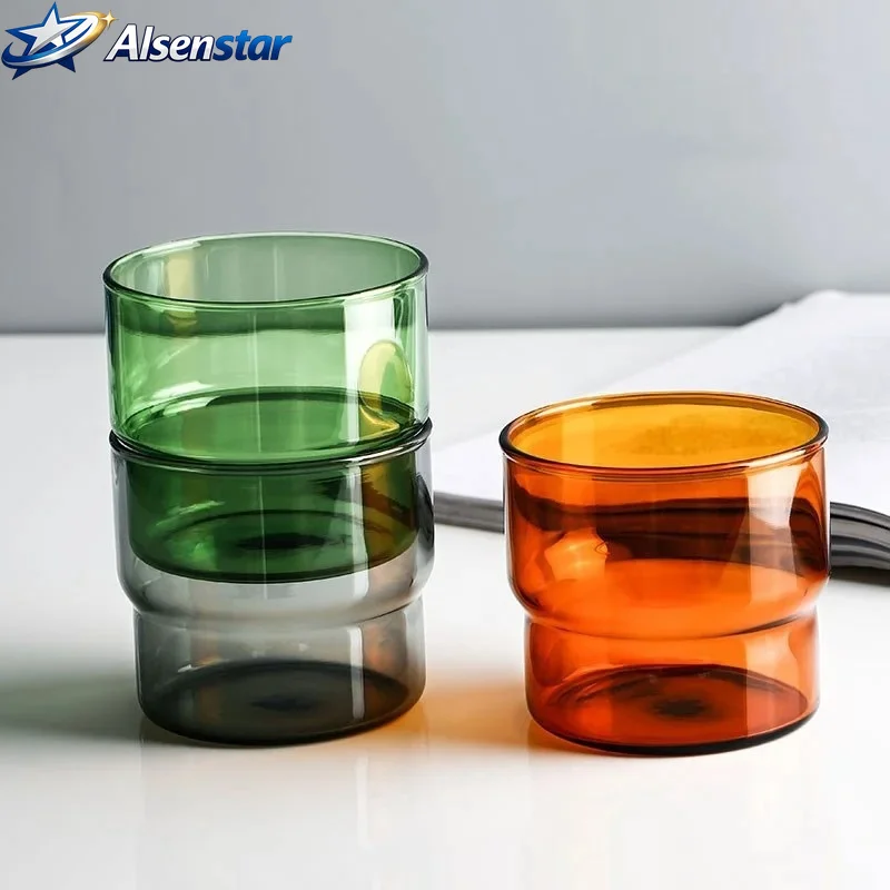 1 300ml 380ml Transparent Powder Gray Amber Blue Green Pink Heat-Resistant Milk Water Coffee Cup Stackable
