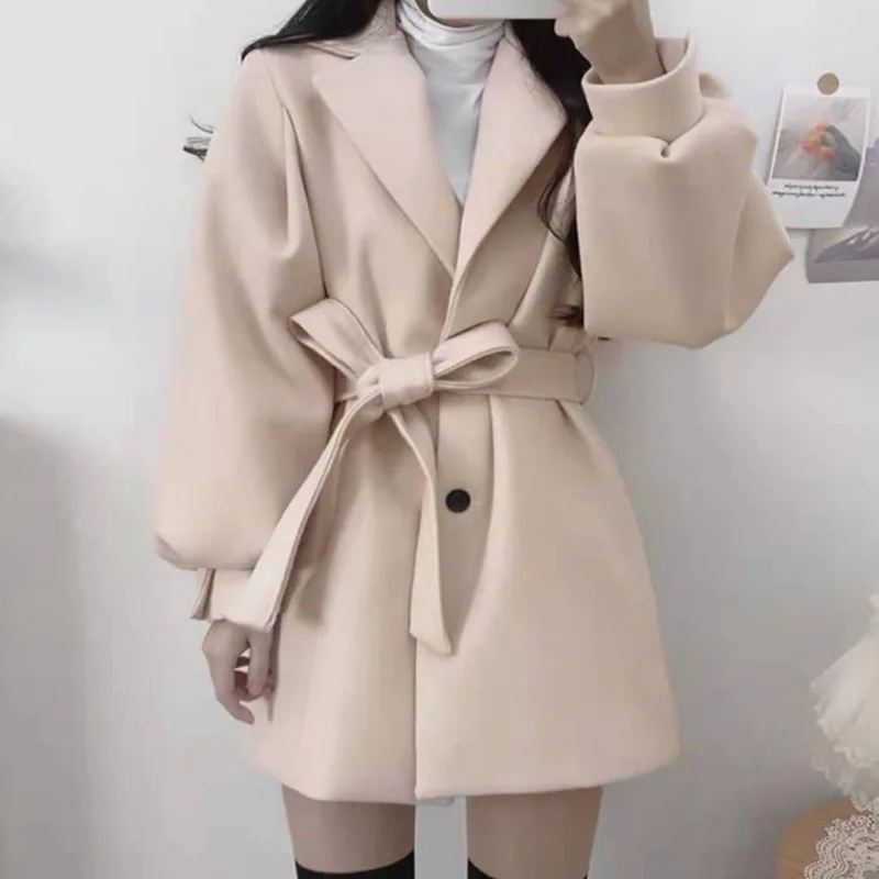 Fashion Black Woolen Coat Women's Autumn and Winter Clothes 2024 New Wave Korean Long Trench Coat