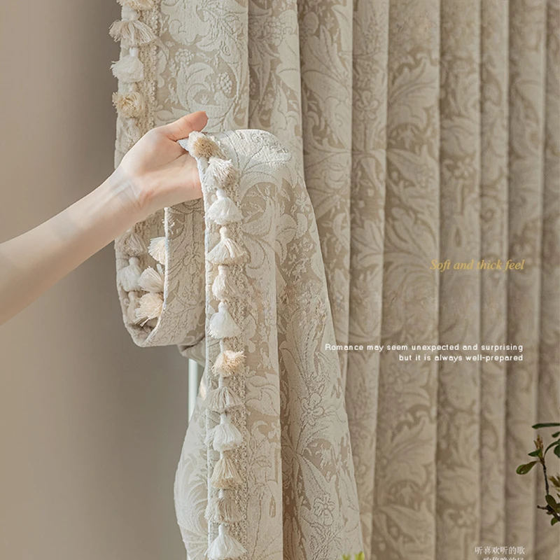 

French Cream Style Jacquard Chenille Curtains Blackout Bedroom Curtains for Living Dining Room Bedroom Customization