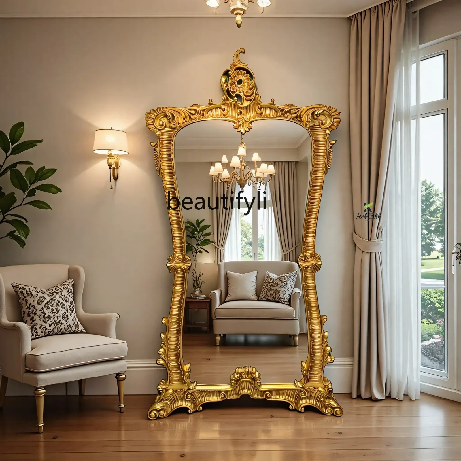 

YH03 French retro carving,American home floor-to-ceiling full-length mirror European-style cloakroom wall-mounted large fittin