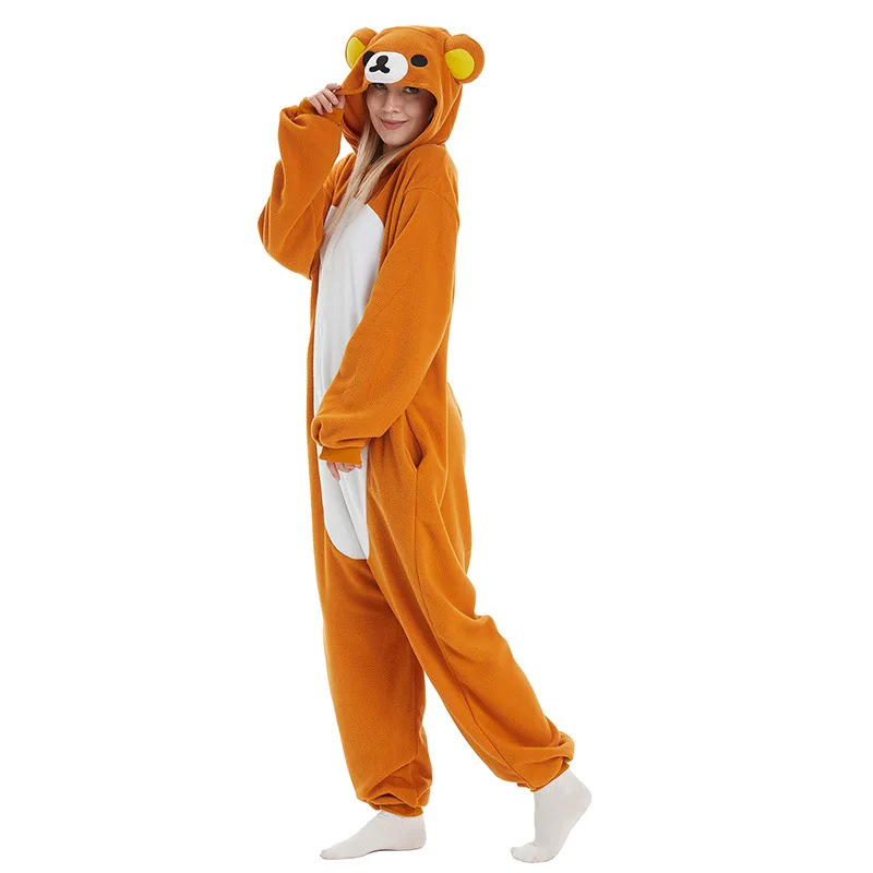 Polar Fleece Animal Kigurumi Rilakkuma Bear Adults Onesies Pajamas Women Jumpsuit  Men\'s Sleepwear for Halloween Carnival Party