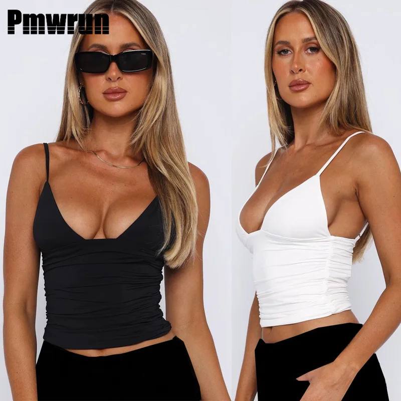 

Женский топ для йоги PMWRUN с глубоким V-образным вырезом, на тонких бретелях, с драпировкой по бокам, мягкий, эластичный, для занятий в спортзале, йогой, пилатесом