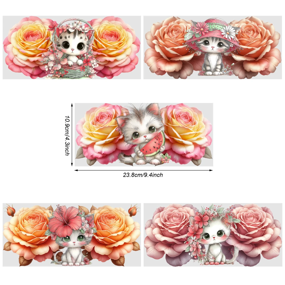 5 Sheets Cute Cat Floral UV DTF Stickers Transfer Sticker Decal Plastic Self-Adhesive Labels for 16 oz Tumbler