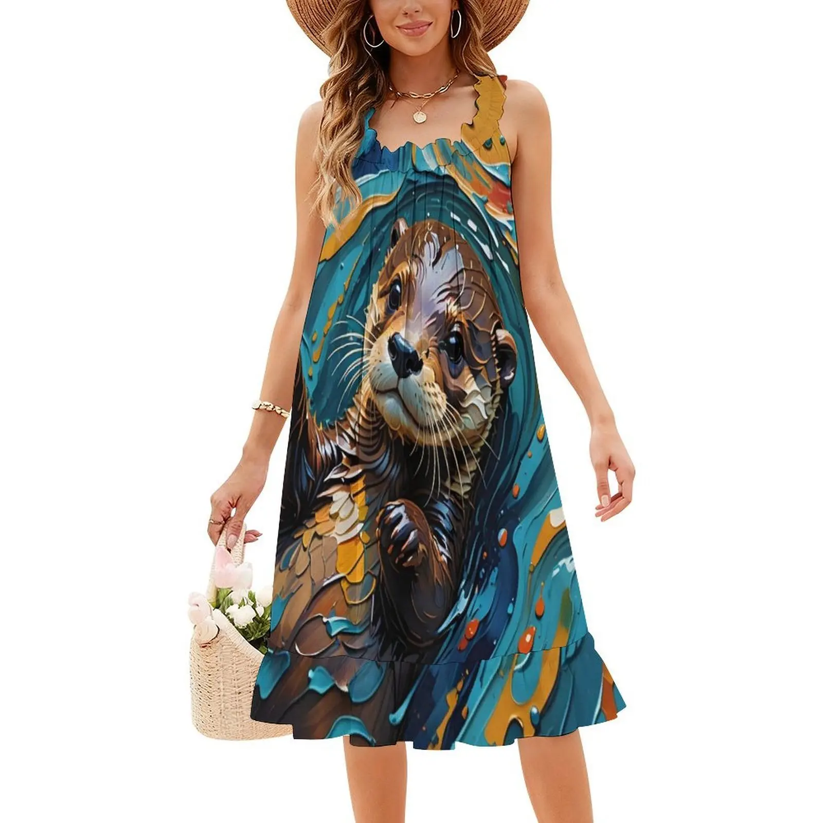 فستان Baby Otter (جريدي) بفتحة عنق على شكل قلب فستان صيفي أنيق للحفلات للنساء لطيف قضاعة Baby Otter مجردة مرحة #4