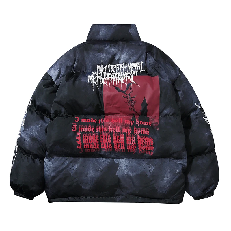 

2024 Hip Hop Bubble Jacket Parkas Men Tie Dye Print Streetwear Harajuku Winter Padded Overcoat Y2K Women Warm Quilted Coat Man