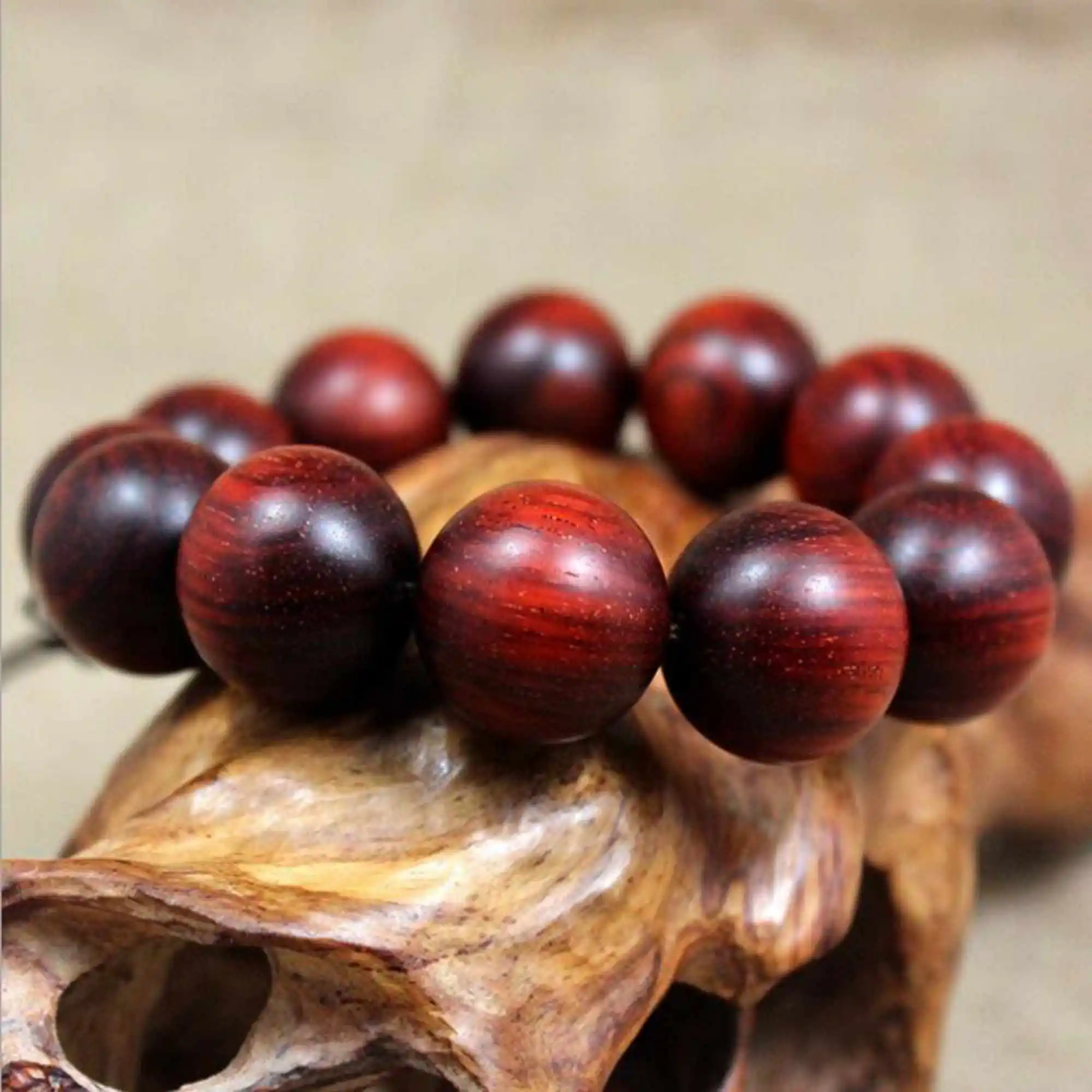 Red Big Tibet Chinese Buddhist Wood Monk Mala Bracelet Prayer Bead Ethnic Trendy Link Jewelry Lovers Artisan Men