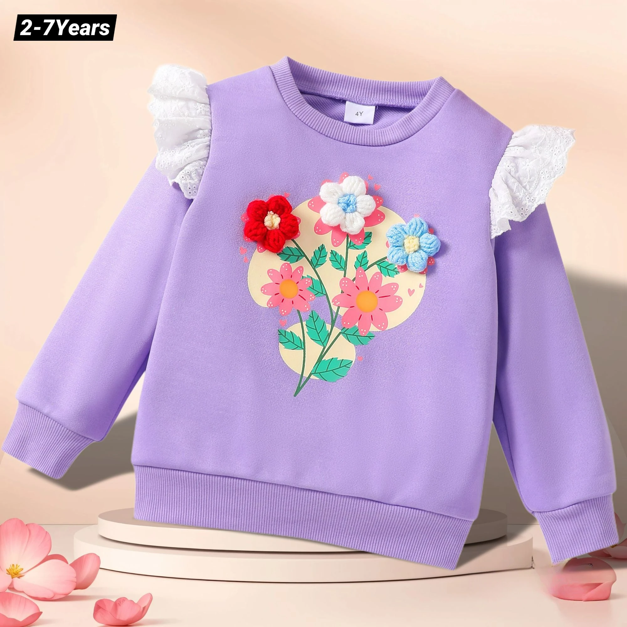 New Kids Girls Tops Long Sleeve Spring Autumn 2-7 Years Children T-shirt Flower Cartoon Pattern Casual Sweet Cute Girls Clothing