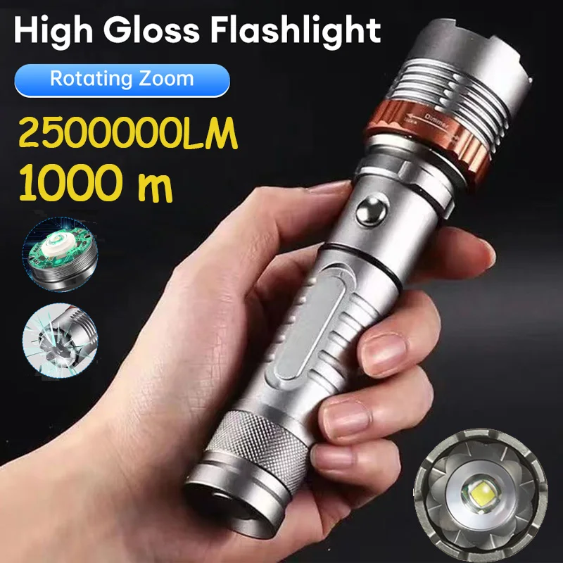 2500000LM Most Powerful Led Zoomable Flashlight Camping Emergency Torchlight Searchlight USB Rechargeable With Power Display