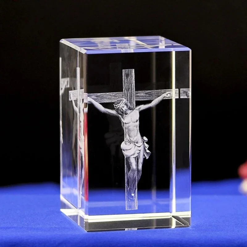 1Pc Christian Catholic Jesus Portrait Shepherd Crystal Ornaments Creative 3D Carved Cross Accessories Modern Home Decoration