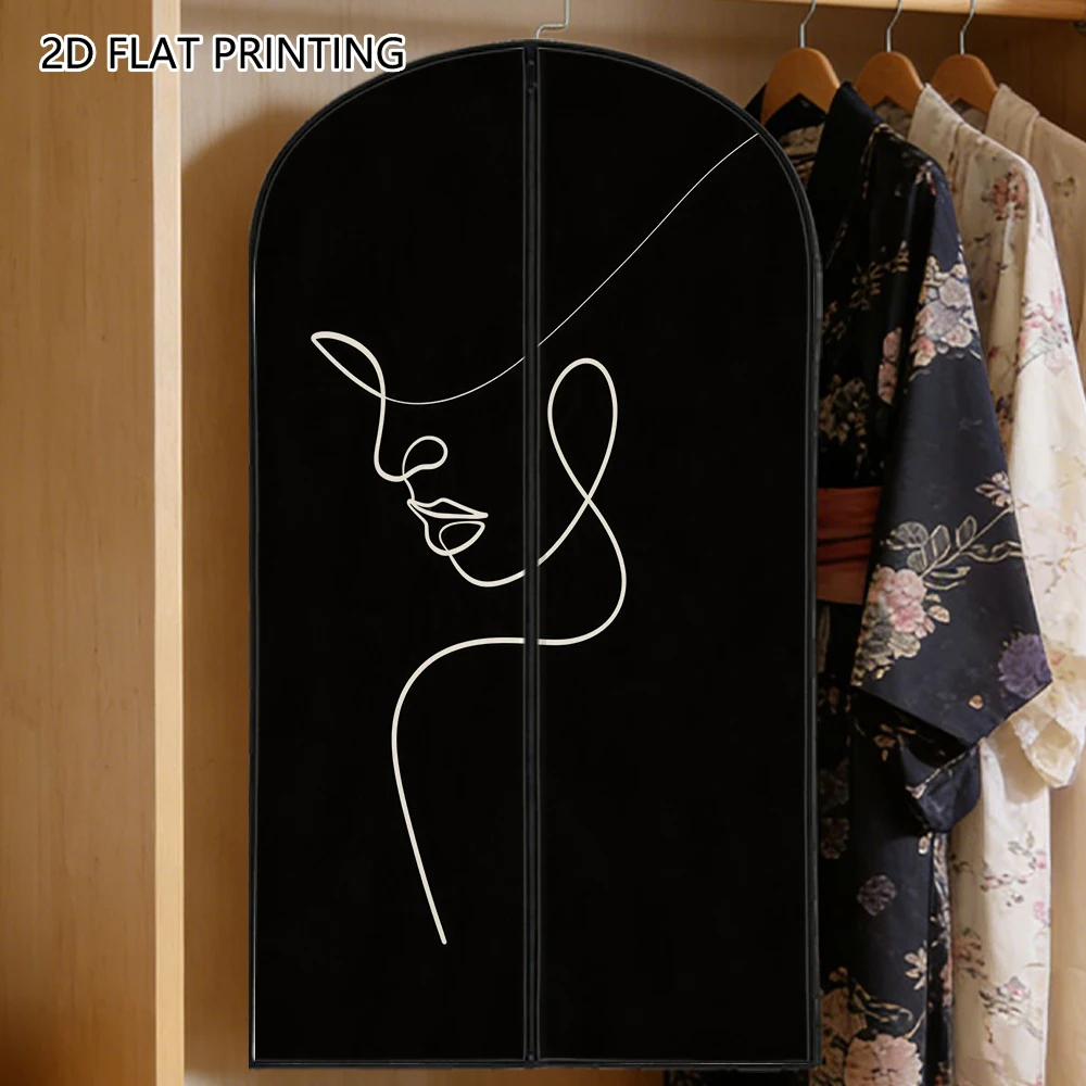 1pc one line art lady face Compressed Dust Cover Clothes Compression Hanging Storage Bag Household Wardrobe Organizer