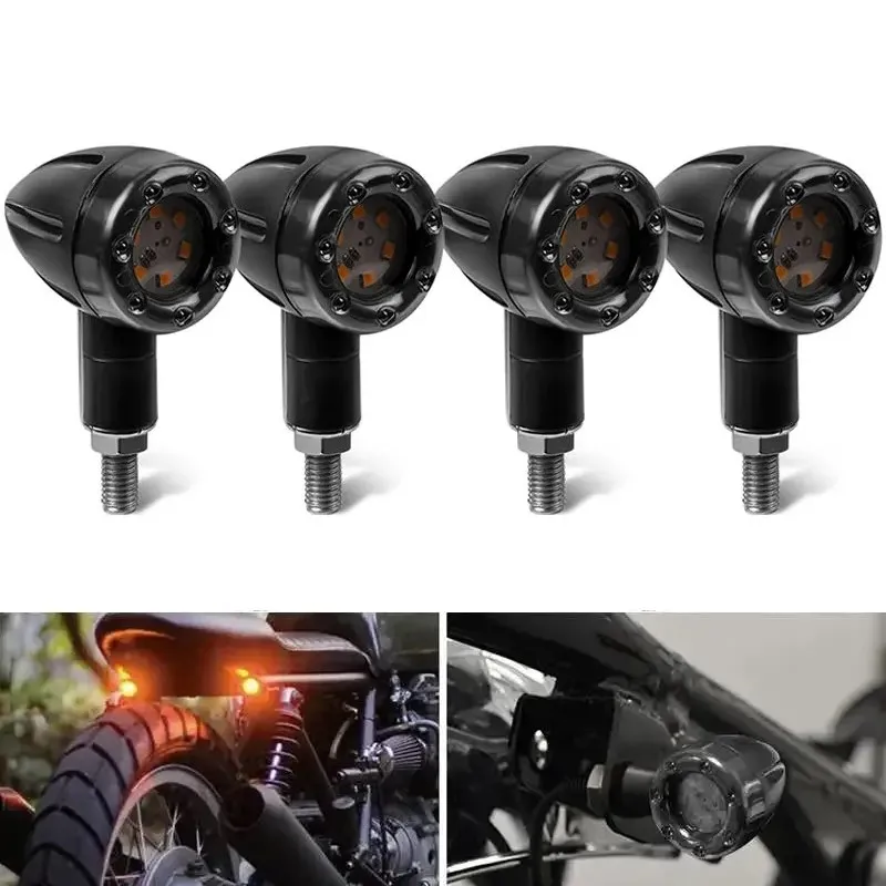 Amber Red Motorcycle 8mm LED Turn Signal Light Mini Bullet Indicators Tail Brake Lamp For Cafe Racer Chopper Chopper Scooter 12V