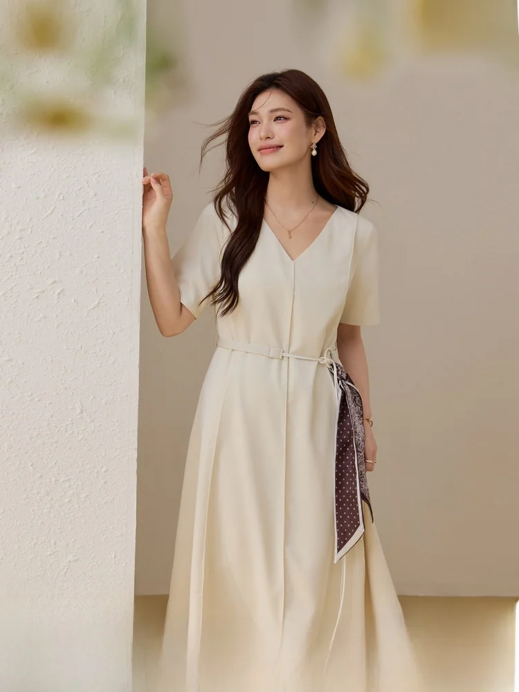 

Faionable V-ne Long Dr Korean Sle A-line Silhouette Polyester Fabric Commute Wind Spring New Arrival plus Size Women