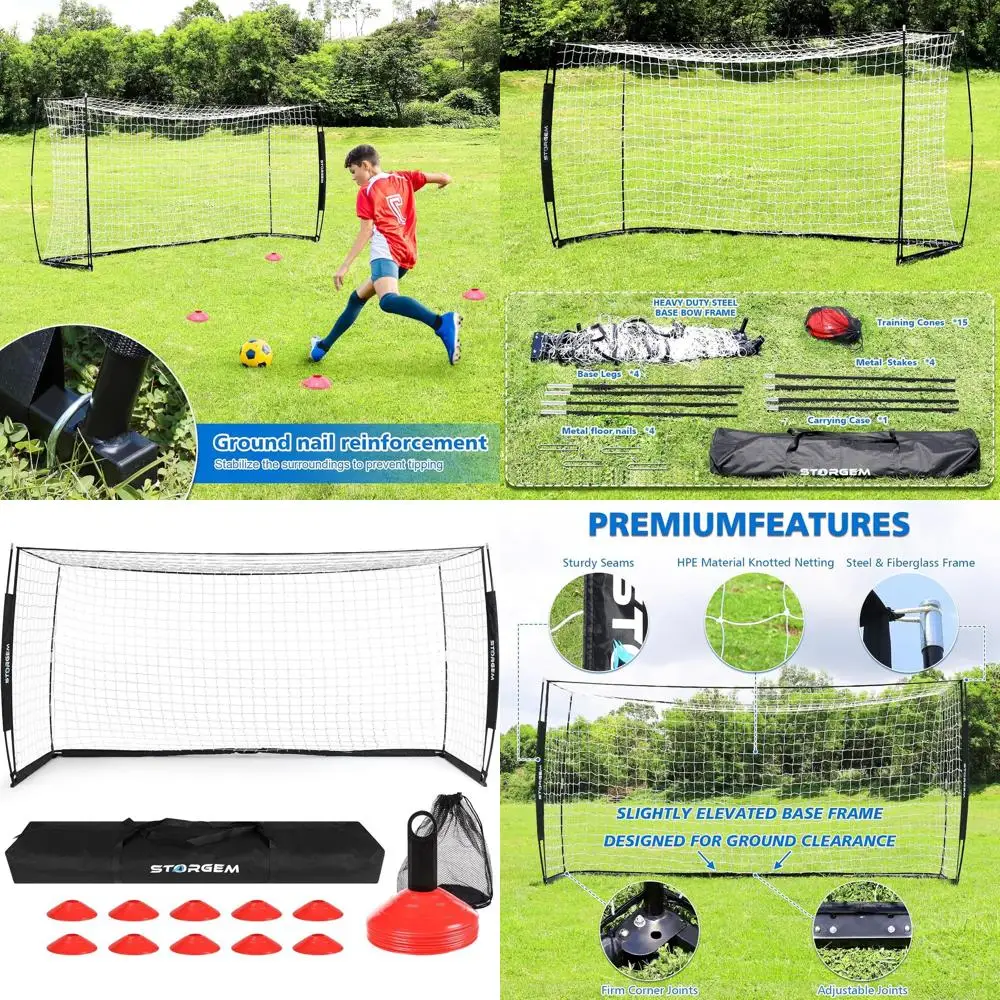 

Portable Soccer Goal Set with Collapsible Metal Base and 15 Training Cones for Backyard Play