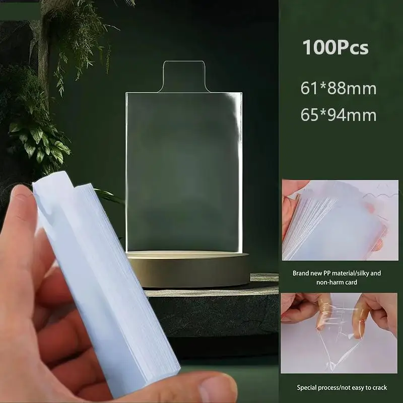 100Pcs Raised Type Transparent Card Sleeves Clear Smooth Pull Tab Card Protector High Definition Clarity For Cards Collection