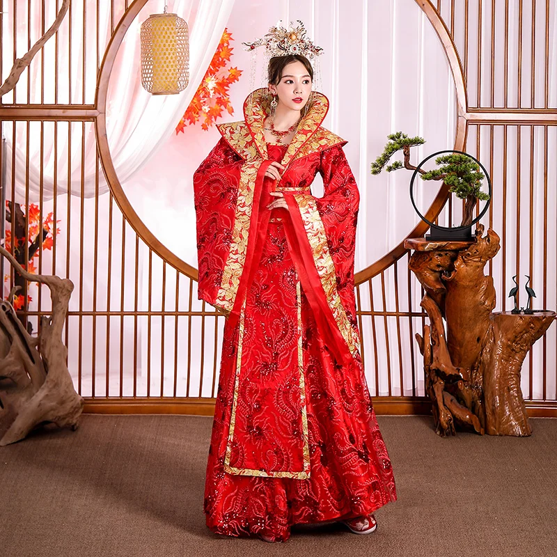 Tang Dynasty princess ancient Chinese clothing female red court ancient wedding clothes phoenix crown charcoal