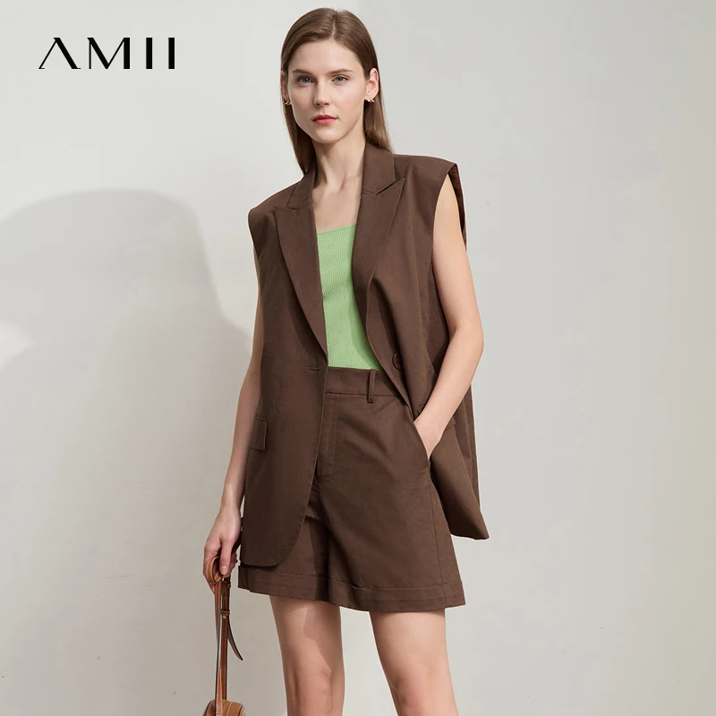 Amii Minimalist New Summer Casual Shorts For Women Loose Pants Cotton Linen Folded Cuffs Commuting Versatile Shorts 12542107