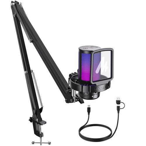 Imagen 1 del producto Micrófono USB para juegos Maono DGM20S, micrófono de condensador con luz RGB, cancelación de ruido, brazo articulado para streaming, podcast, YouTube, TikTok
