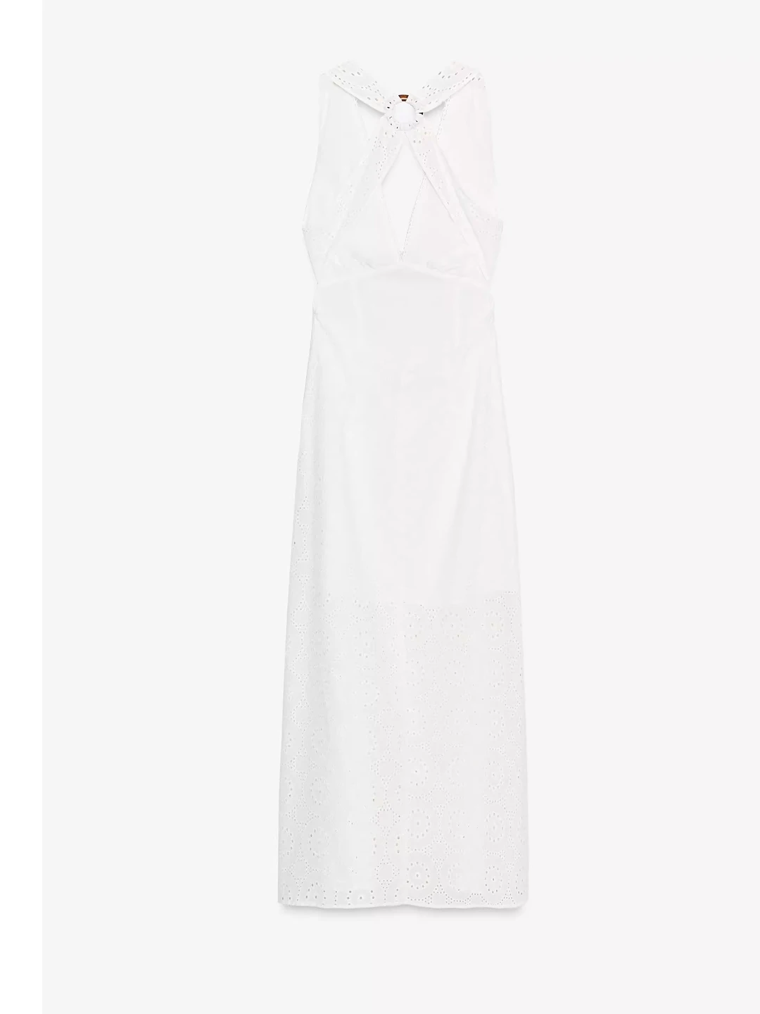 Ele White Lace Embroidery Bal Waist-Cinched V-Ne Long Dr Summer Season Svel Tourist Friendly S-ape Silh...