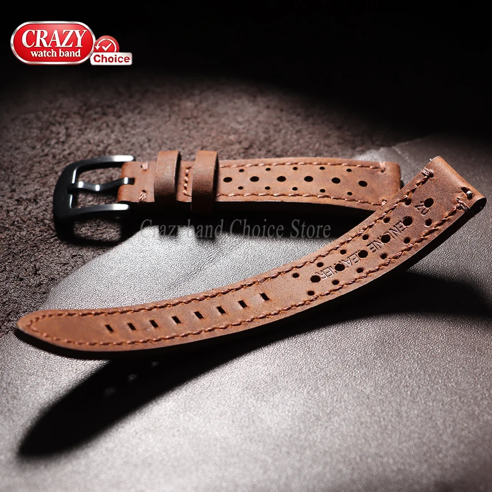 18mm19mm20mm21mm22mm24mm Schnellverschluss-Uhrenarmband aus porösem Leder, handgefertigte Rindsleder-Armbänder, Vintage Braun, universell für Damen und Herren. – Detail 7