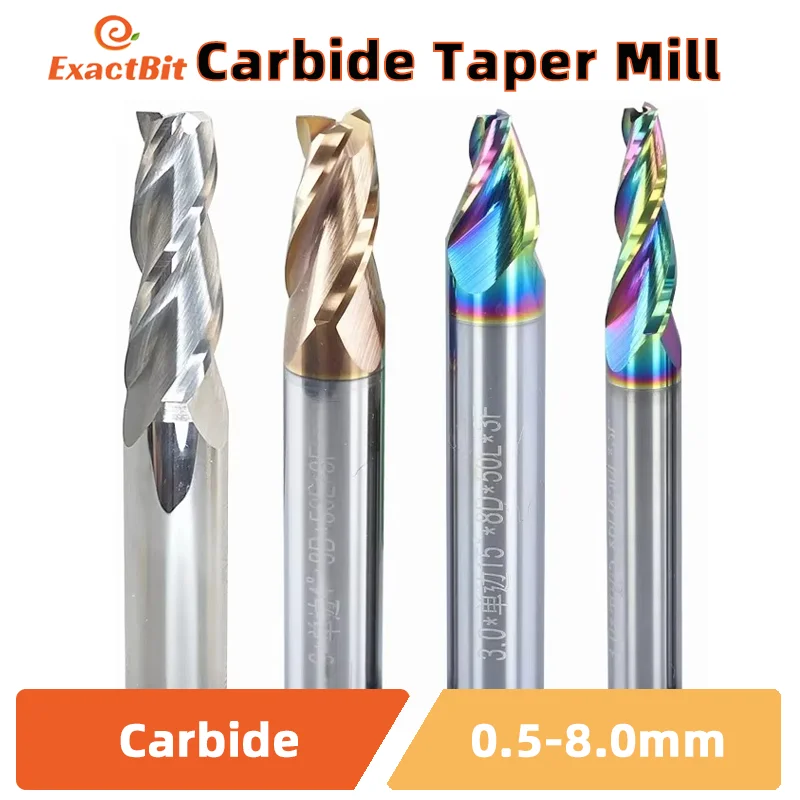 Carbide Taper End Mill Angular Oblique Angle 0.5° 1° 1.5° 2° 3° 5° 8° 10° 15° 20° CNC  2 /3 Flutes For Steel Aluminum