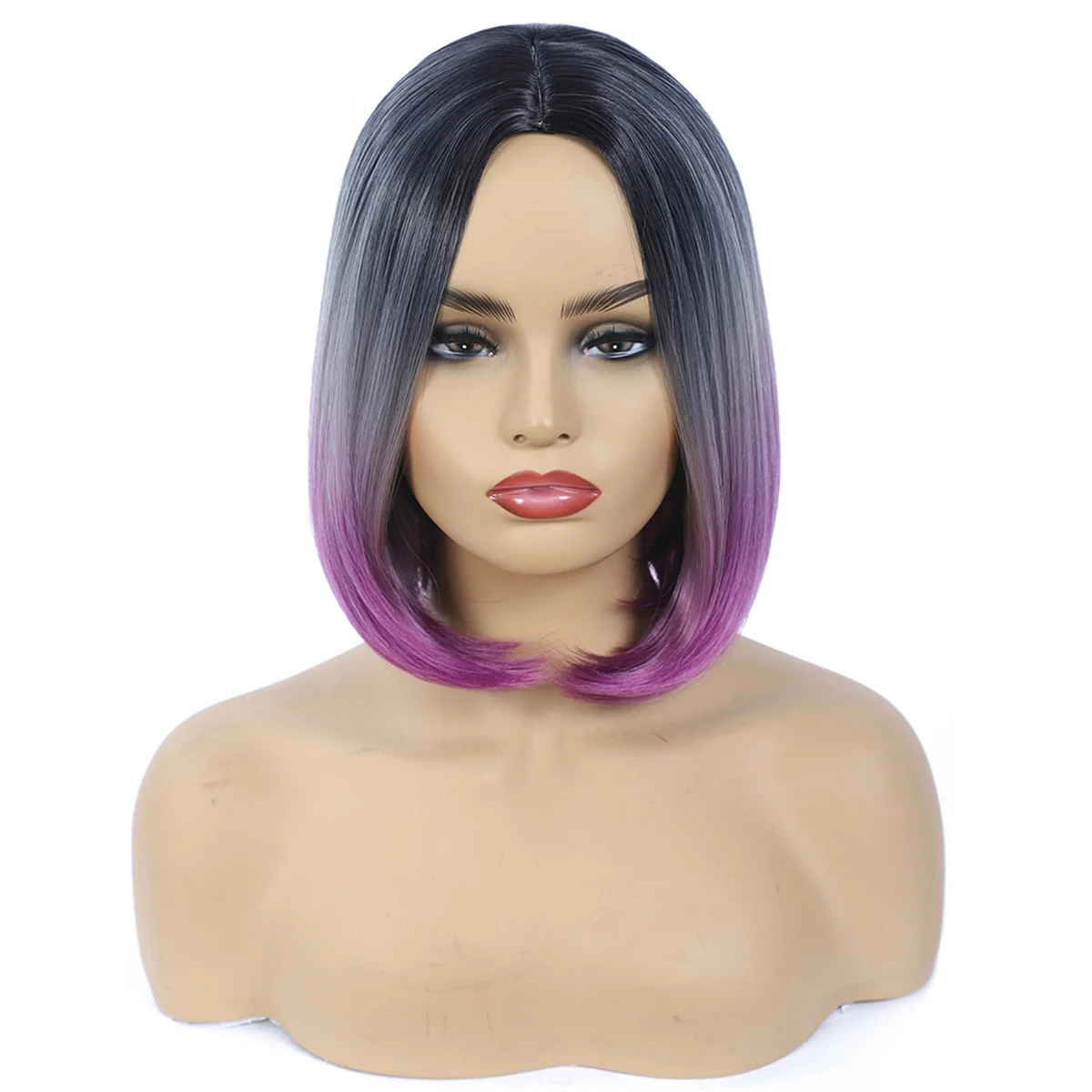 

Fashion Wig Short Hair Middle Parted Color Chemical Fiber High Temperature Silk Ladies Wig Covering,B