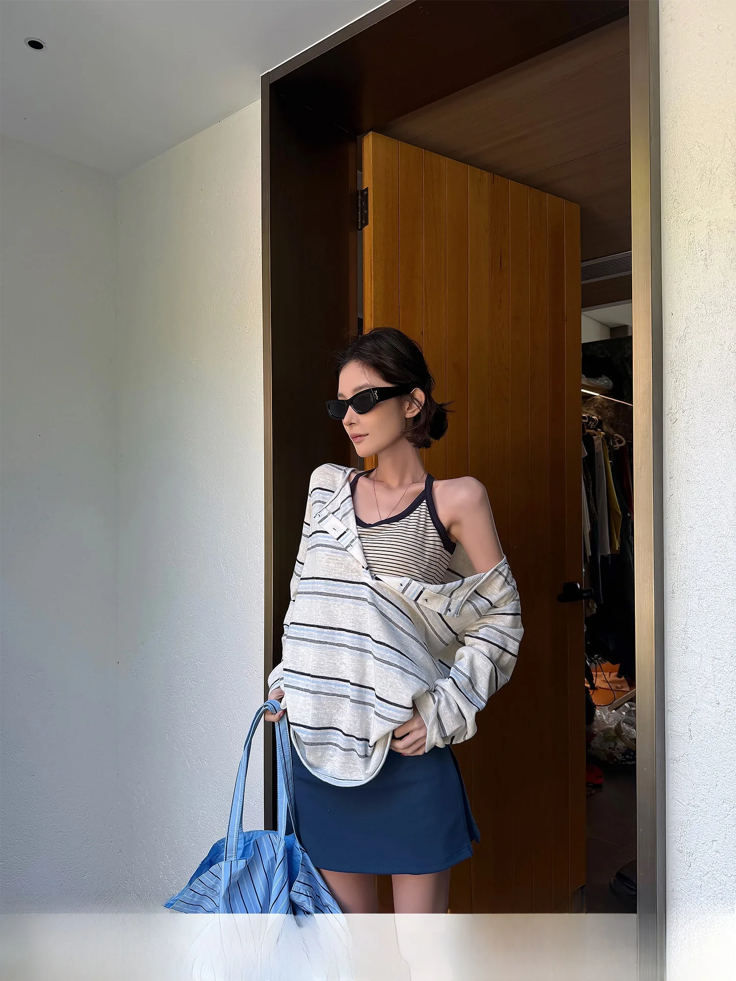 

Свободный вязаный топ с длинными рукавами в полоску для женщин, летняя рубашка в корейском стиле для защиты от солнца, повседневная свободная вязаная кофта