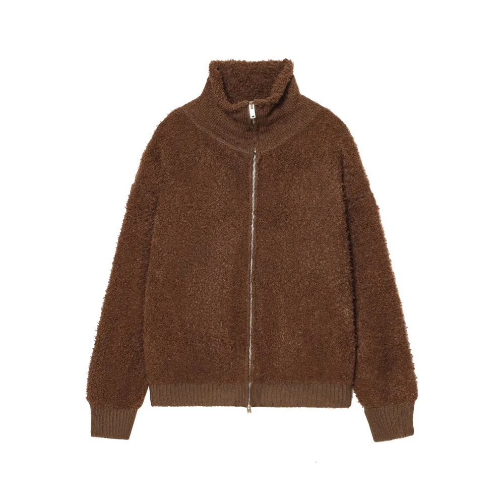 冬の新作 レディースファッション スタンドカラー 長袖 ニット ジップアップ ループニットジャケット パイロットジャケット コート