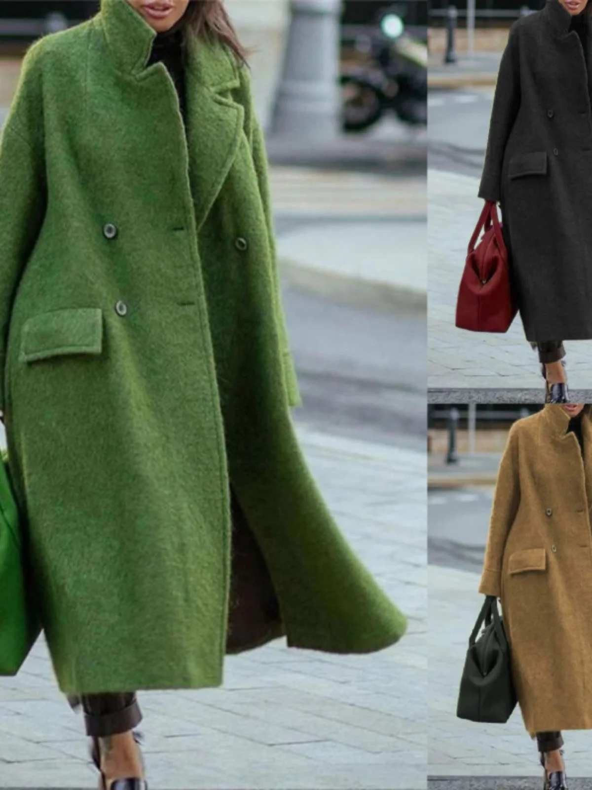 Casaco Solto de Manga Longa com Gola Estilo Urbano Fechamento por Botão Design de Manga Regular Crimento Médio Ajuste Over...