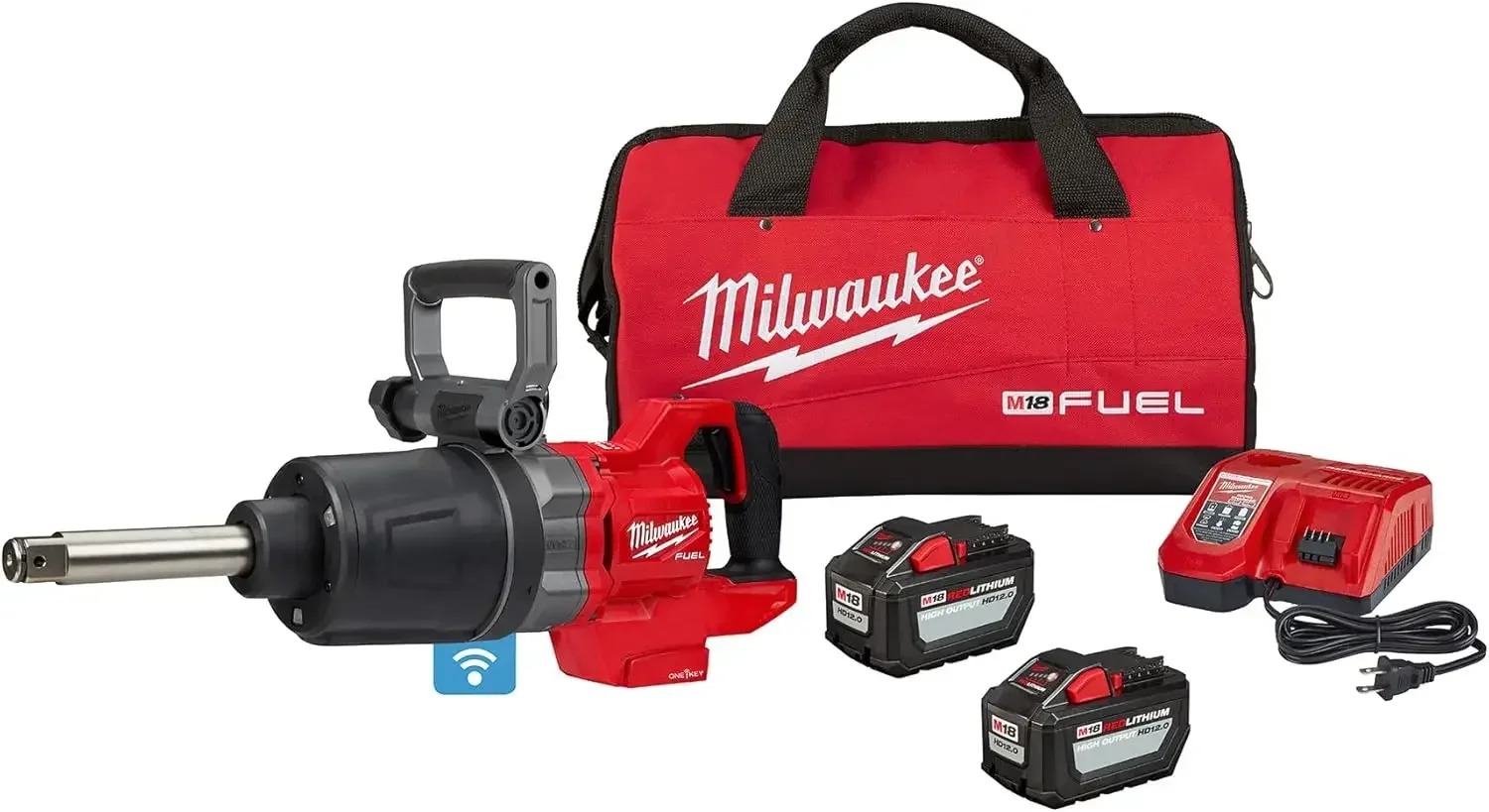 Milwaukee M18 FUEL 18V Lithium-Ion Brushless Cordless 1 in. Impact Wrench Extended Reach D-Handle Kit w/Two 12.0 Ah Batteries