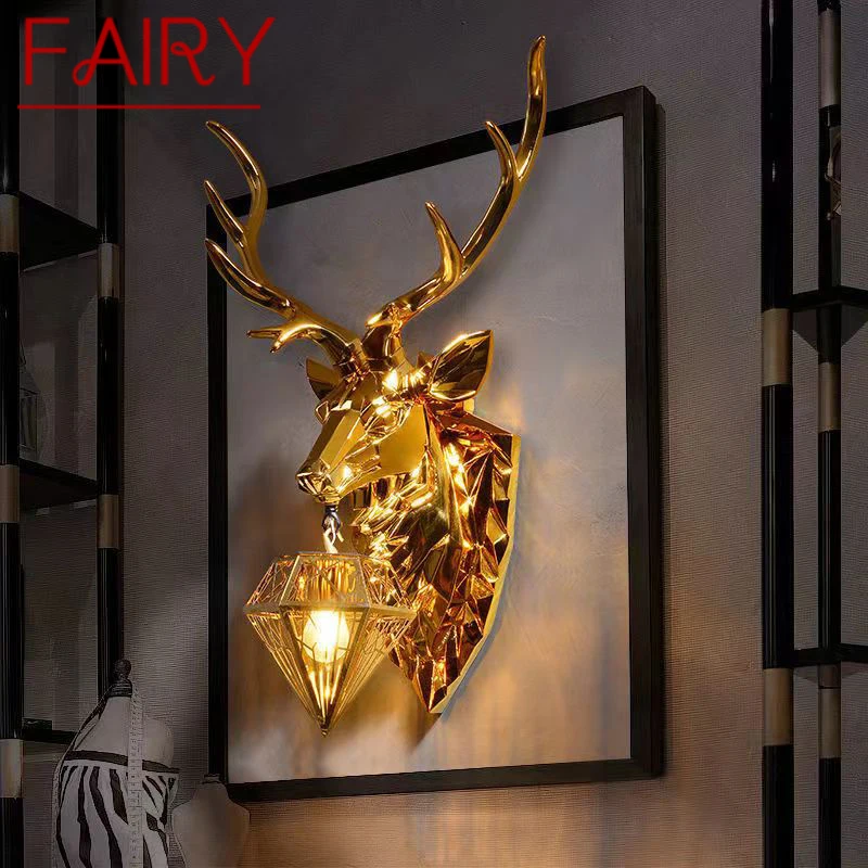 

FAIRY Contemporary Golden Deer Wall Lamp Personalized And Creative Living Room Bedroom Hallway Aisle Decoration Light