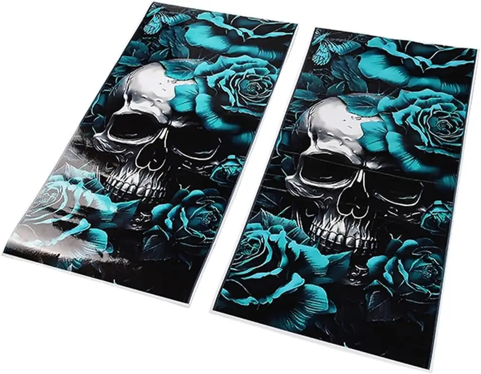 Blueshyhall 2PCS Car B-Pillar Vinyl Decals, Skull Skeleton Personalized Vehicle Door Pillar Sticker, Waterproof Sun Protection S