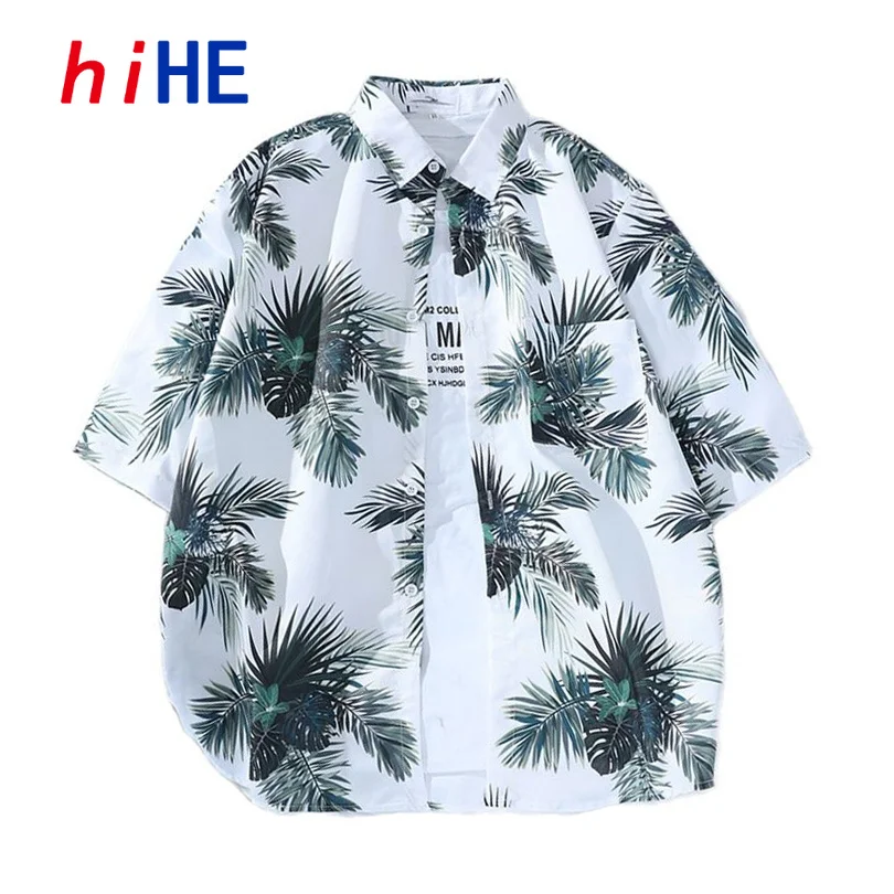 Summer Hawaiian Shirt Men Flower Print Button Up Short Sleeve Thin Beach Seaside Casual Turn Collar 2026